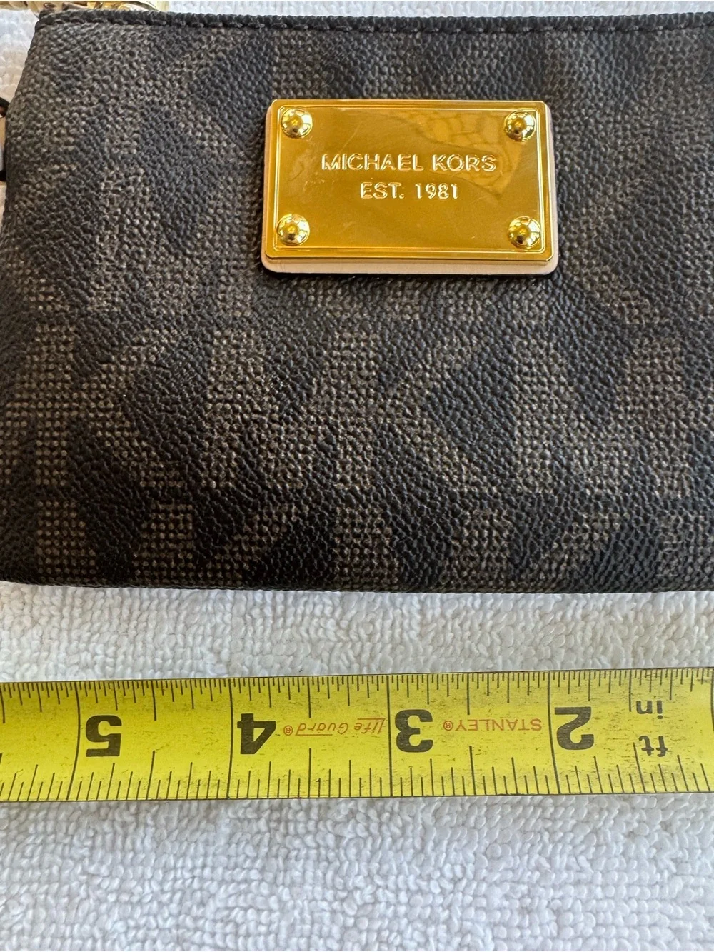 Michael Kors Signature Brown Logo Wristlet Gold Hardware NWOT